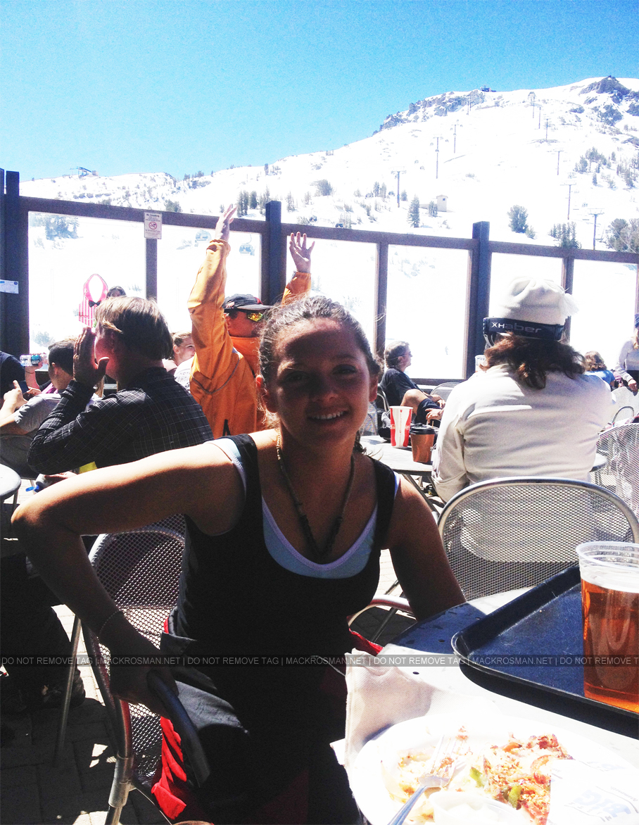 EXCLUSIVE NEW PHOTO: Mack taking a well-earnt break during a Spring Easter Ski Trip to Mammoth on the 21st of April 2012
From Mack: "Taking a break from some skiing in Mammoth!  Nachos, beer, and water are needed before an afternoon of Spring skiing!" - 6th July 2012
Keywords: exclusive3
