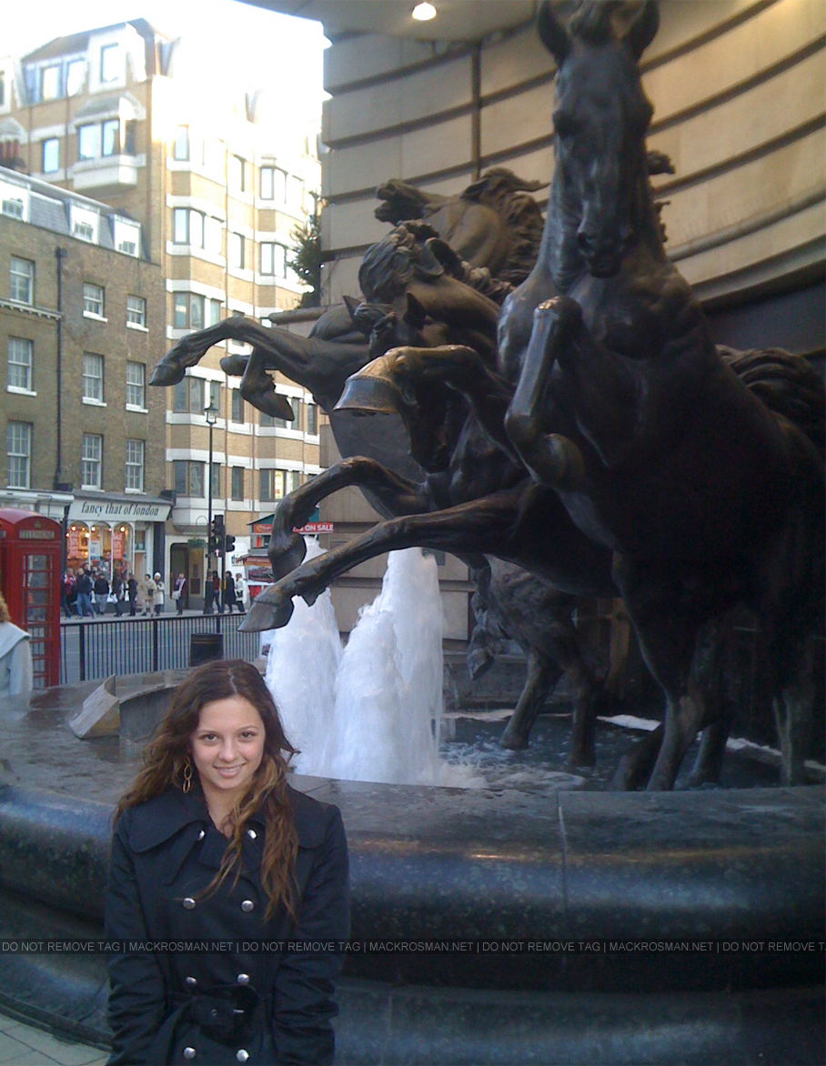 EXCLUSIVE NEW PHOTO: Mack posing in front of the horse fountain at Piccadilly Circus in London, UK during a Trip
From Mack: "If I can't find real horses, bronze ones will do.  Poor boyfriend, one can never have enough horse pictures." - 6th July 2012
Keywords: exclusive4