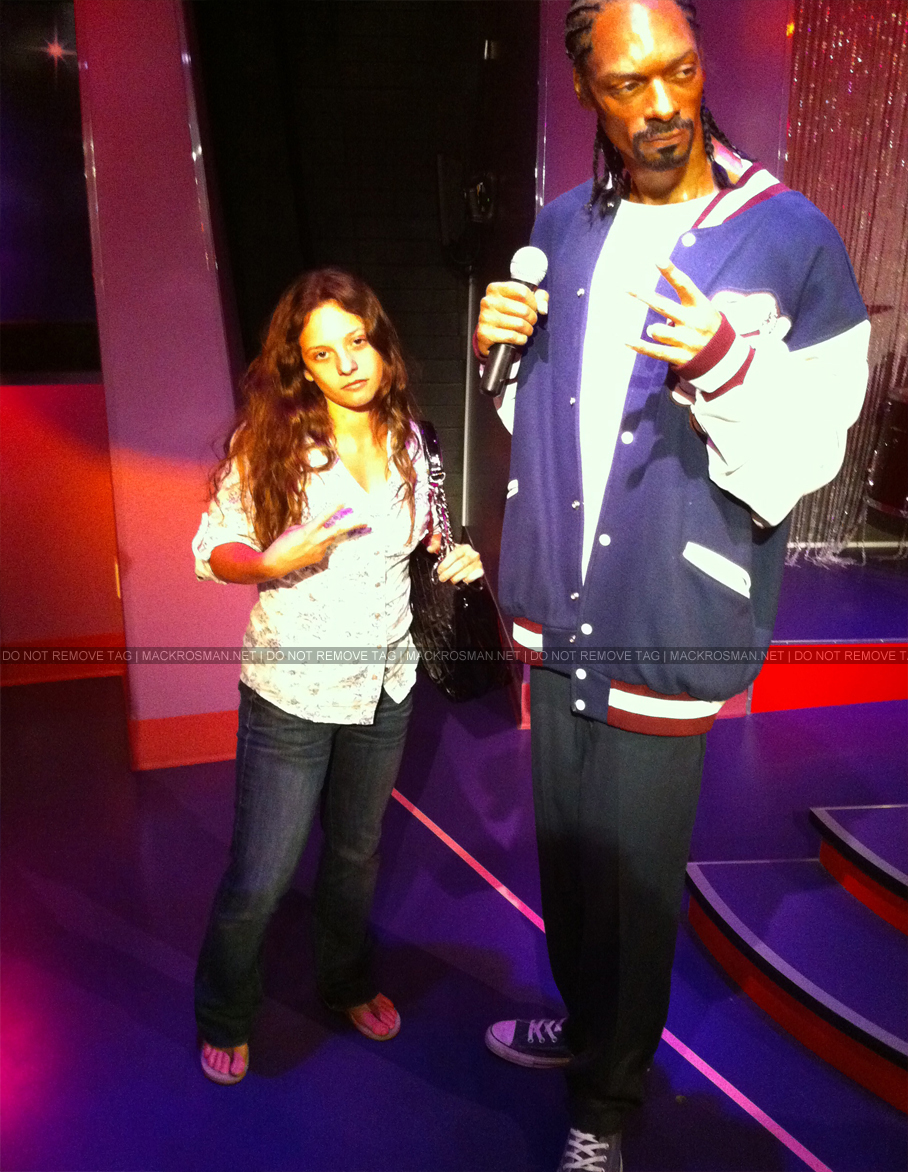 EXCLUSIVE NEW PHOTO: Mack taking her picture with a wax figure of Snoop Dogg at Madame Tussaud's Wax Museum
From Mack: "Snoop Dogg man, Why are you so tall?!  I clearly can't compete with your swagger." - 6th July 2012
Keywords: exclusive5
